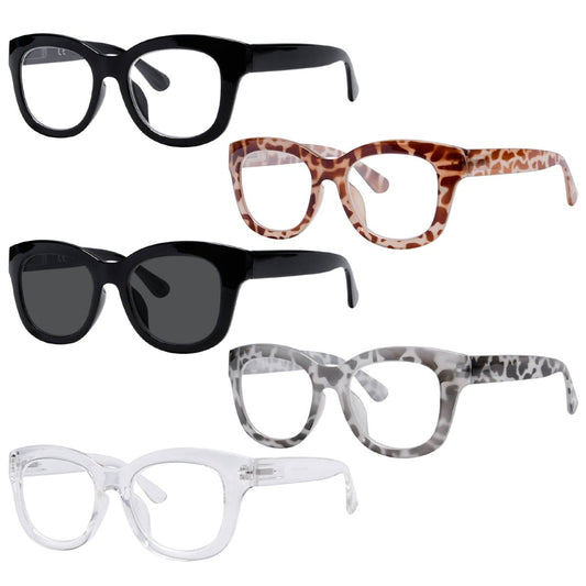 5 Pack Oversized Retro Reading Glasses for Women FH1555eyekeeper.com