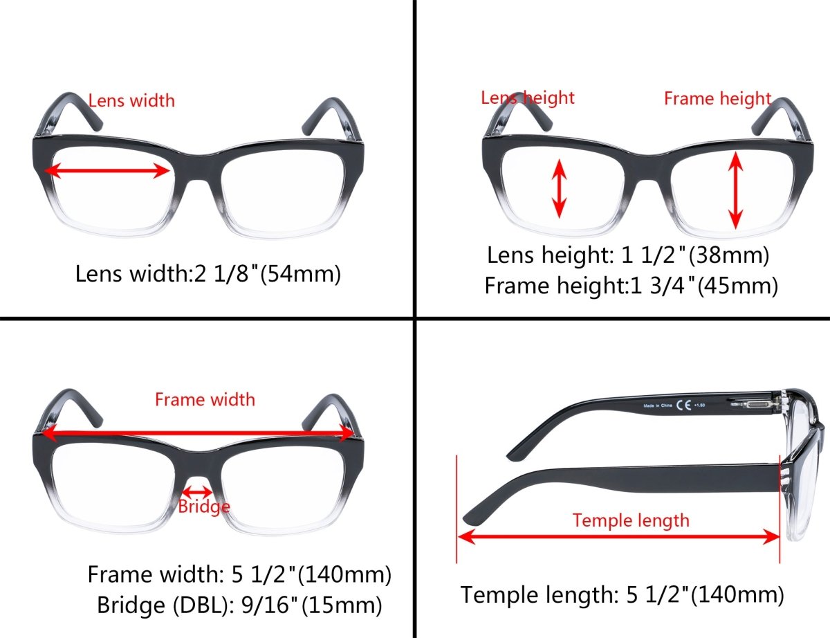 5 Pack Rectangle Reading Glasses Include Sunshine Readers R045eyekeeper.com