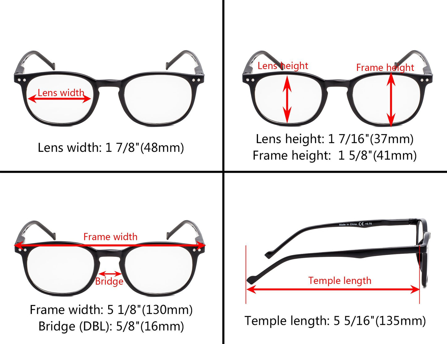 5 Pack 80's Attractive Retro Round Reading Glasses R065