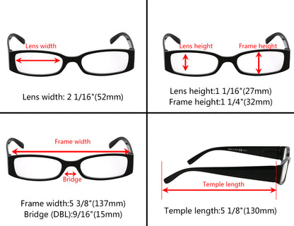 5 Pack Rectangle Stylish Reading Glasses R040-A